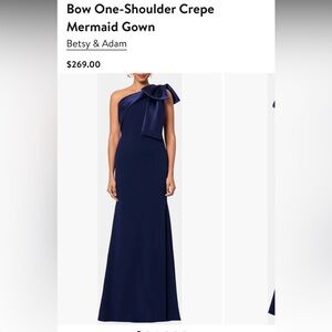 Betsy & Adam Navy Blue One-Shoulder bow dress. Gorgeous. Brand new condition.